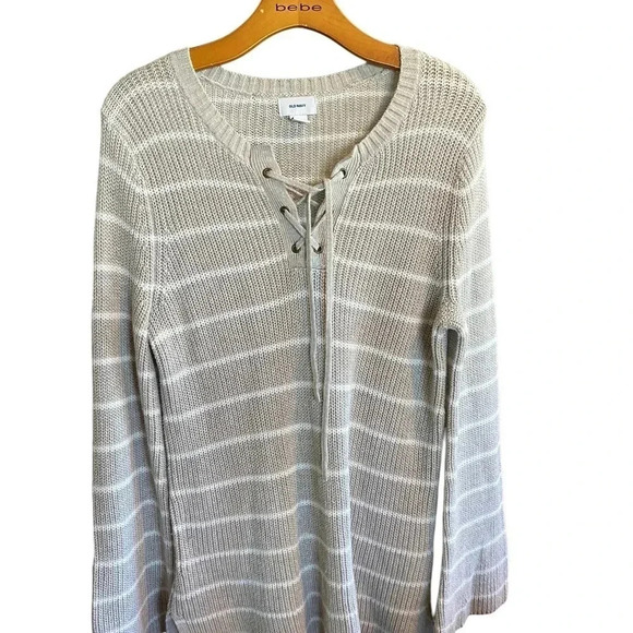 old navy  striped tan and white coastal knit flare sleeve - Picture 8 of 15